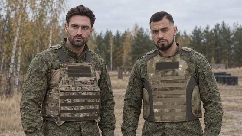 Two soldiers in field uniform: one wears a TactiX plate carrier, the other a DARK ARMOR M-5 vest